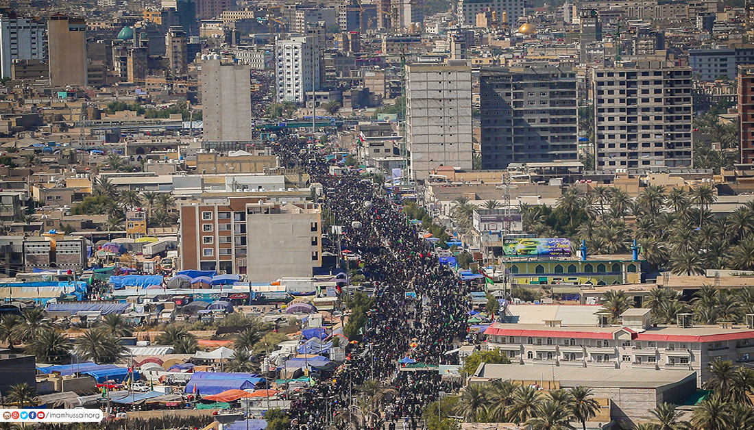 حصريا: صور فنية من الجو توثق الحشود المليونية الزاحفة باتجاه مرقدي الامام الحسين واخيه العباس (ع)